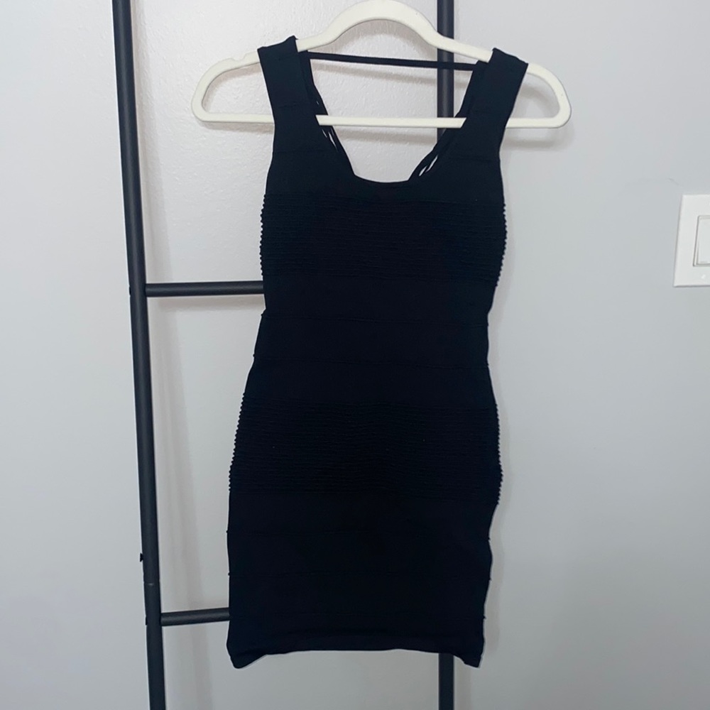 Arden B Black bandage mini dress with cross back